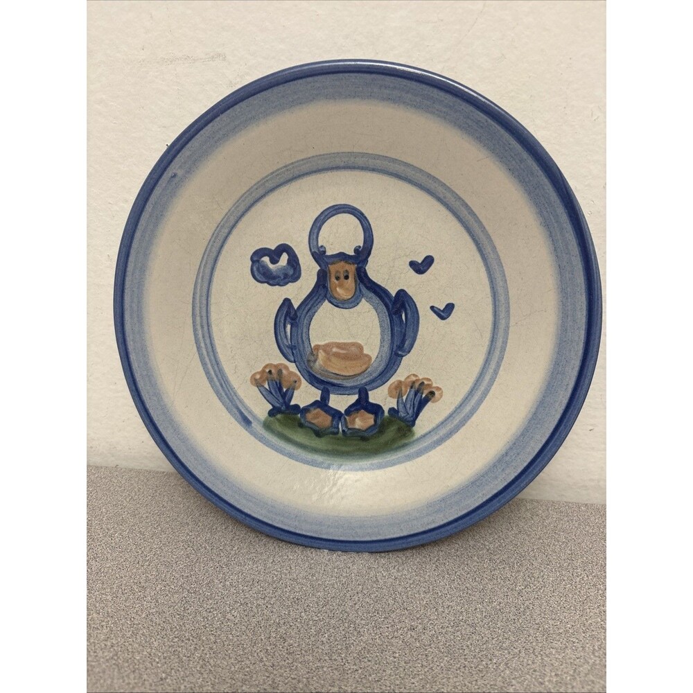 MA Hadley Pottery 9” Luncheon Plate Duck Vintage Folk Art Blue